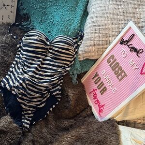 Navy Striped Women's One Piece Swimsuit